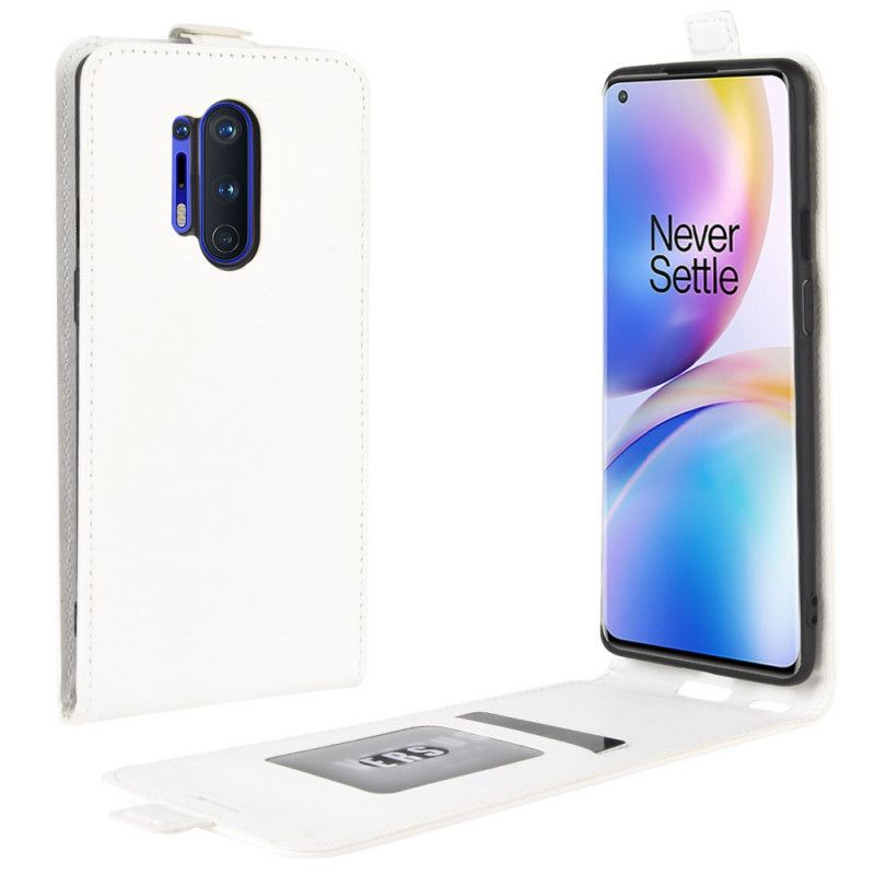 Flip Case Leren OnePlus 8 Pro Wit Zwart Opvouwbaar