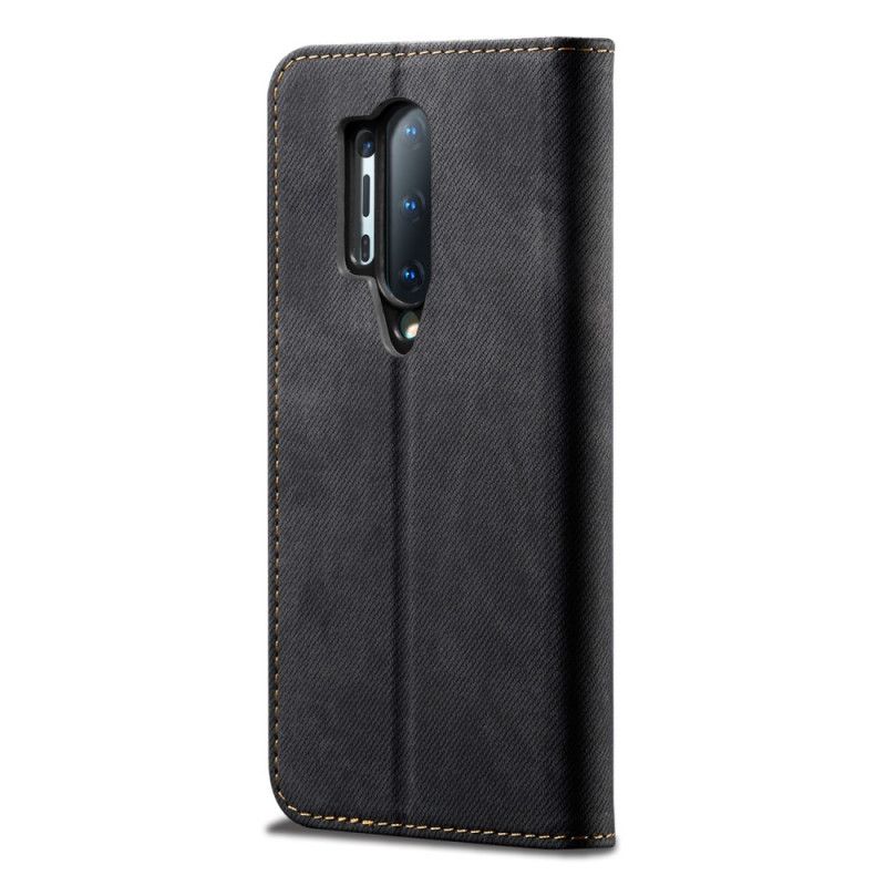 Folio-hoesje OnePlus 8 Pro Donkerblauw Zwart Jeans Met Imitatieleerstructuur