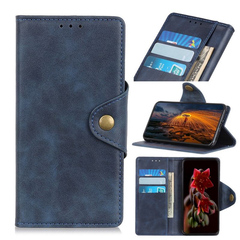 Leren Hoesje voor OnePlus 8 Pro Donkerblauw Zwart Sierknoop Van Imitatieleer