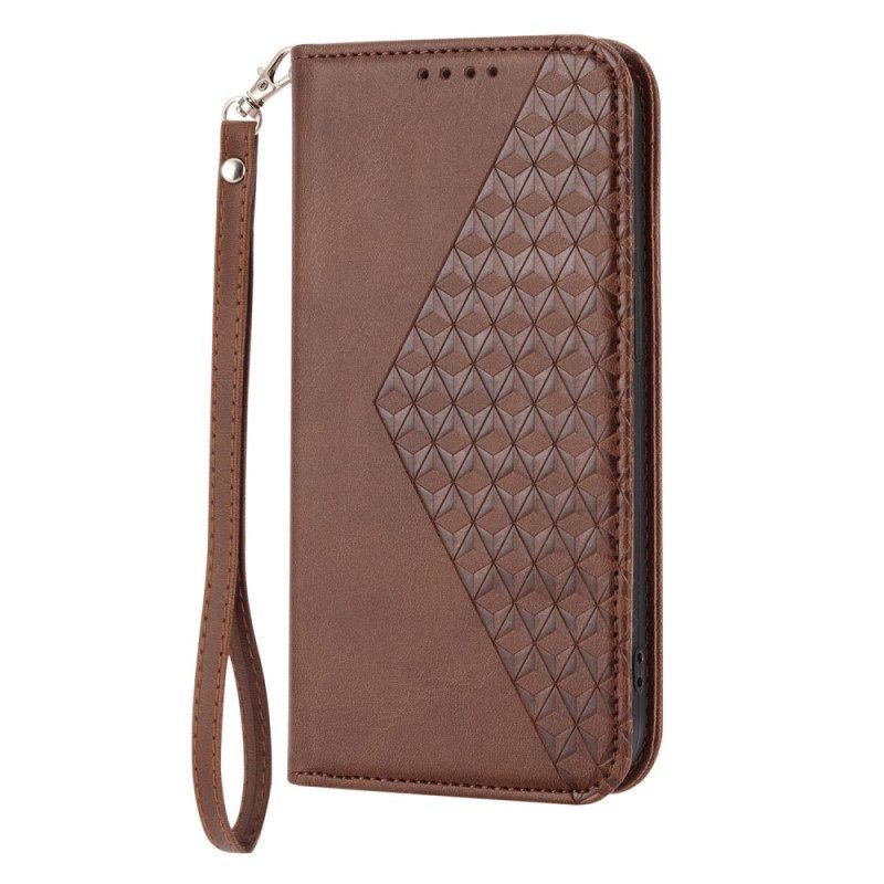 Bescherming Hoesje voor Samsung Galaxy S23 Plus 5G Met Ketting Folio-hoesje Strappy-patroon In 3d