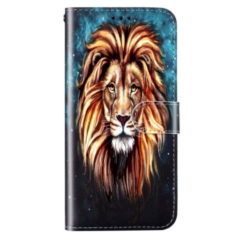 Leren Hoesje voor Samsung Galaxy S23 Plus 5G Met Ketting Lanyard Leeuw