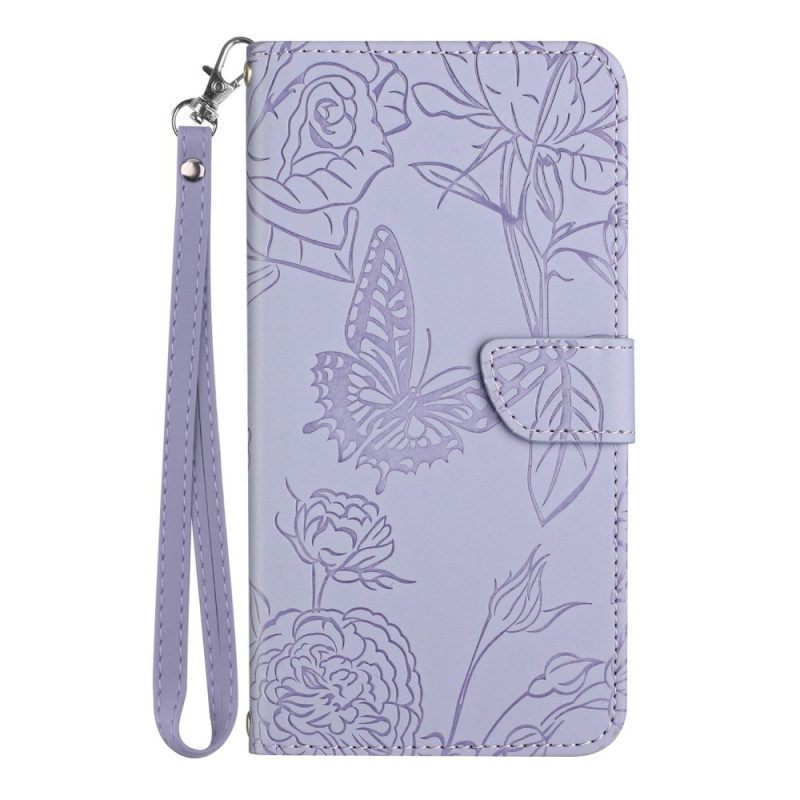 Leren Hoesje voor Samsung Galaxy S23 Plus 5G Vlinder Met Lanyard