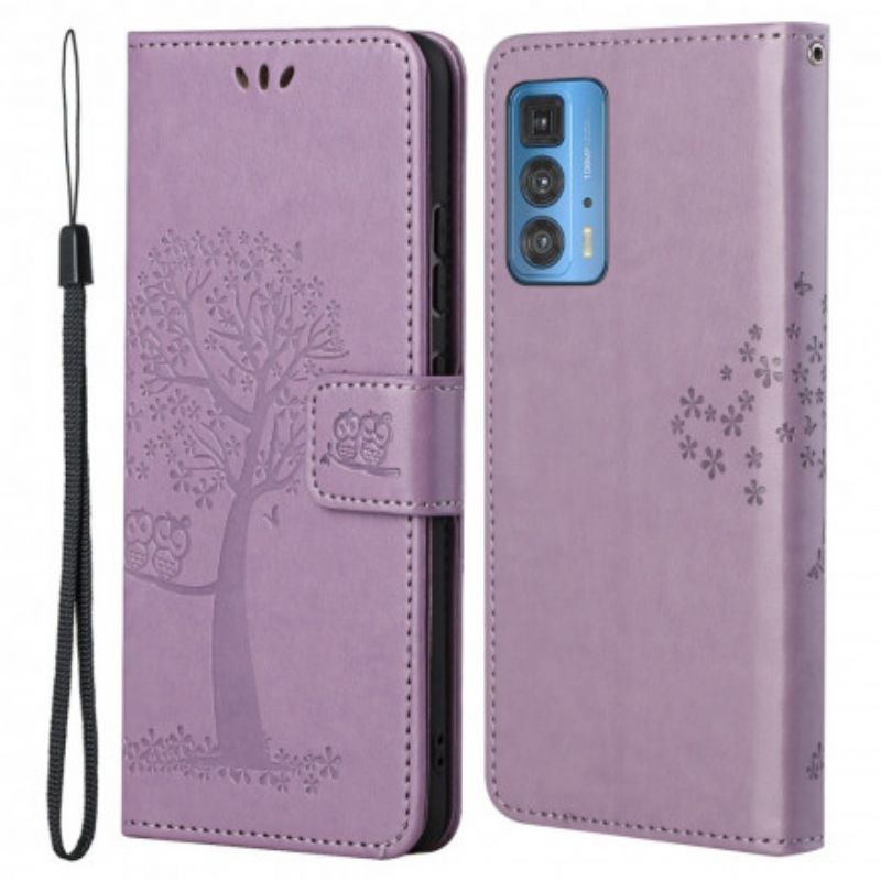 Flip Case Leren Motorola Edge 20 Pro Boom En Strappy Uilen