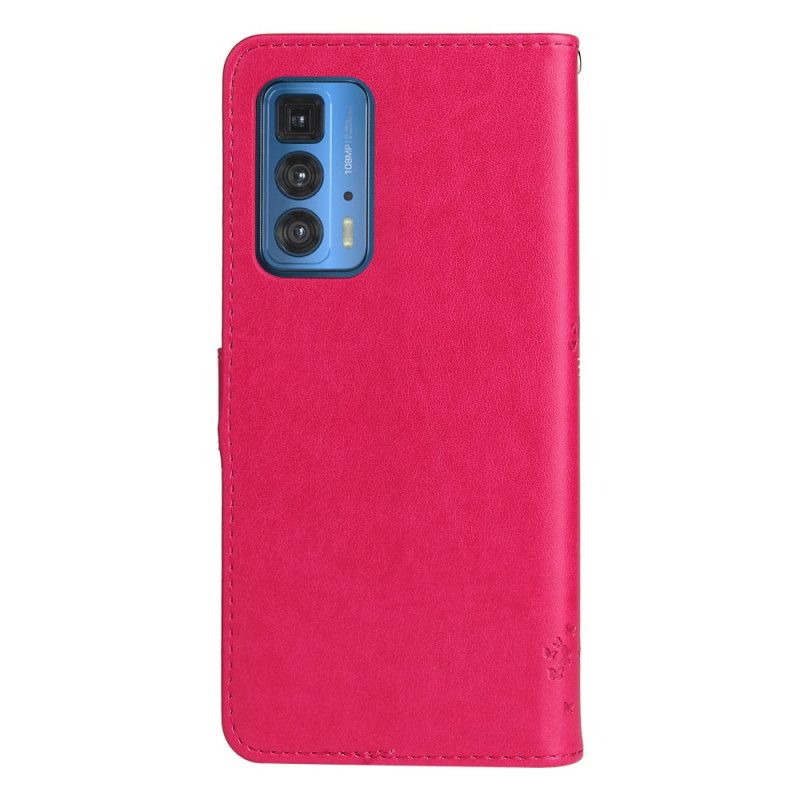 Flip Case Leren Motorola Edge 20 Pro Boom En String Kat