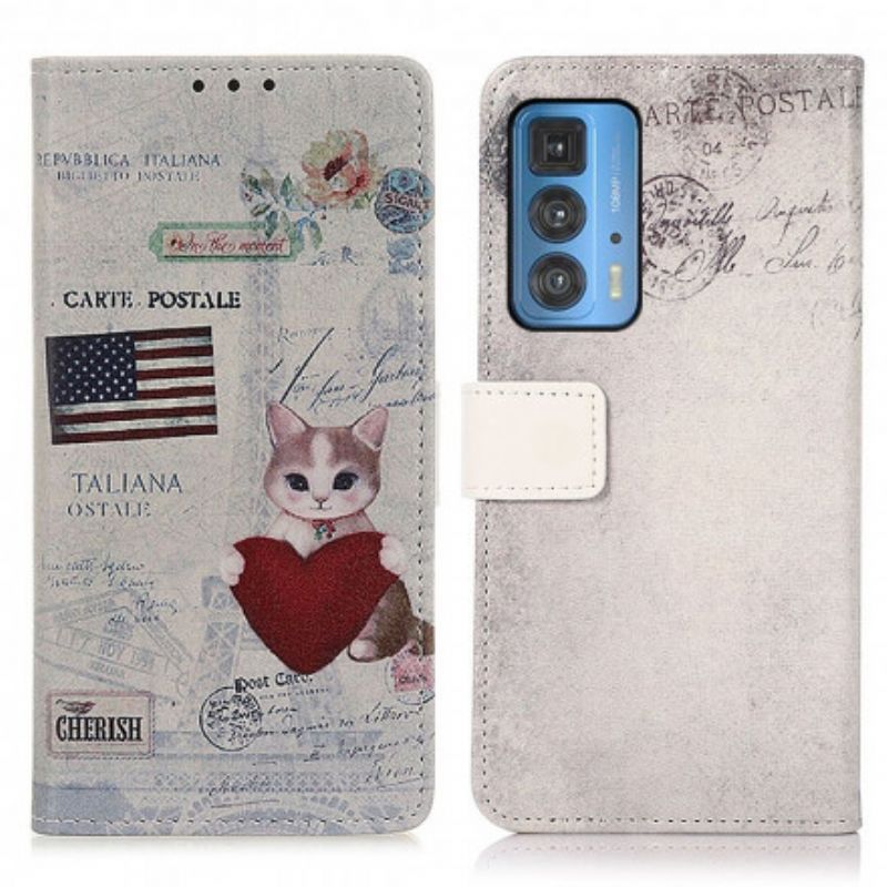 Flip Case Leren Motorola Edge 20 Pro Reiziger Kat