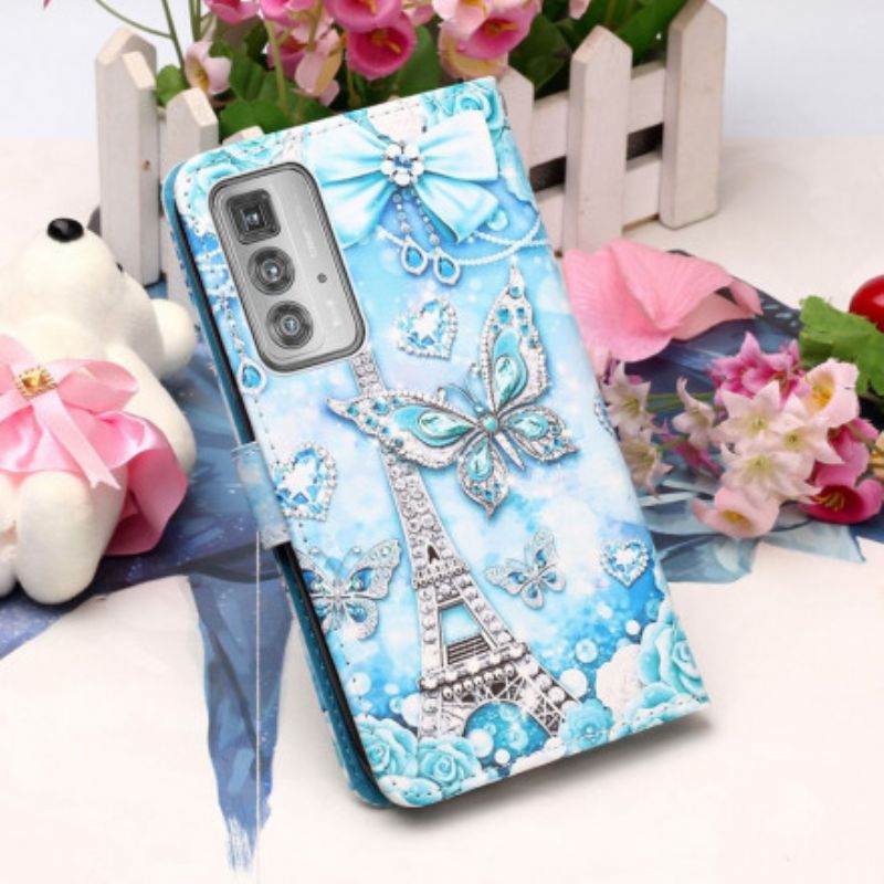 Folio-hoesje Motorola Edge 20 Pro Eiffeltoren Vlinders Riem