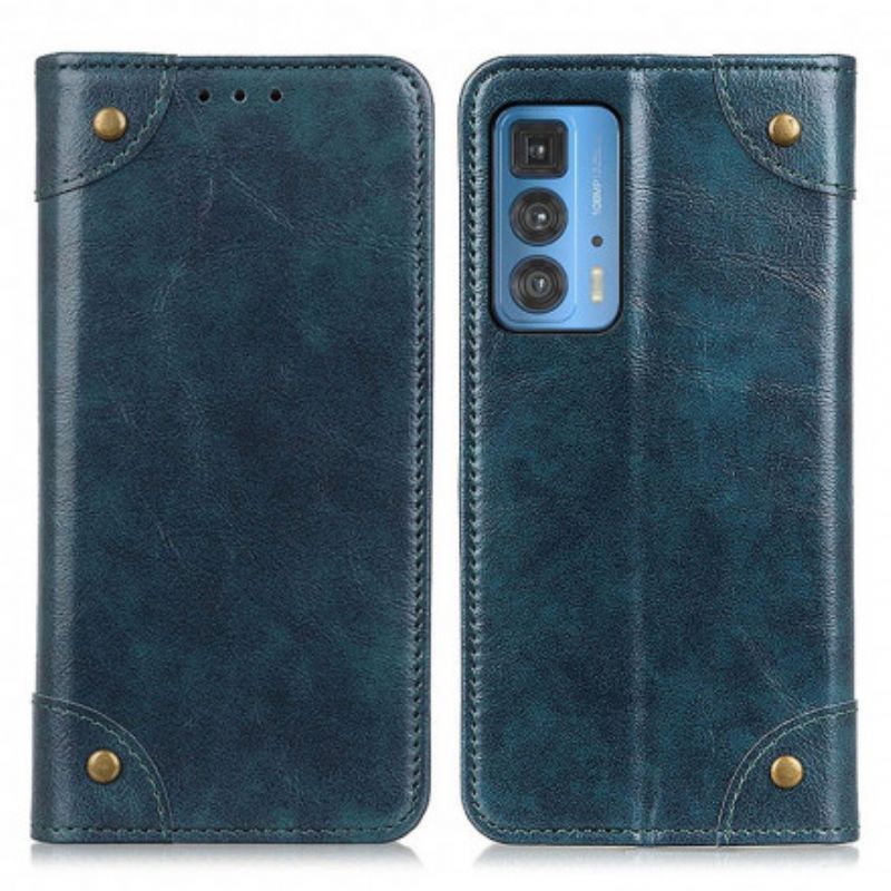 Folio-hoesje Motorola Edge 20 Pro Vintage Lederen Stijl Klinknagels