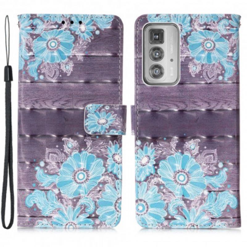 Leren Hoesje Motorola Edge 20 Pro Blauwe Bloemen