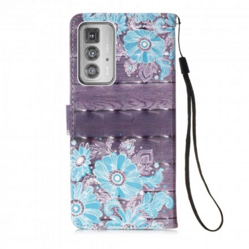 Leren Hoesje Motorola Edge 20 Pro Blauwe Bloemen