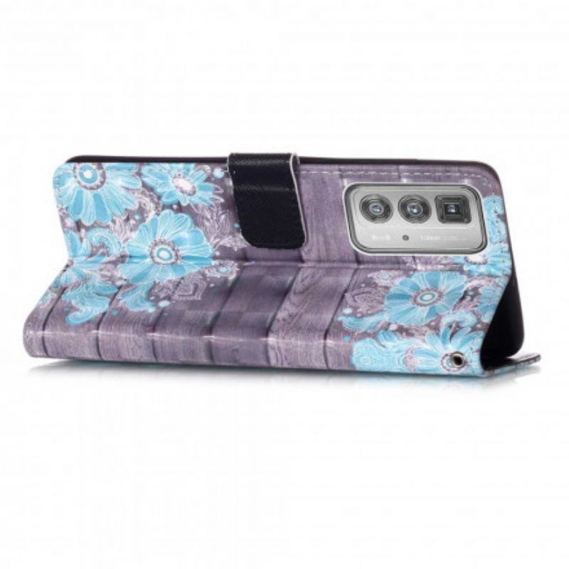 Leren Hoesje Motorola Edge 20 Pro Blauwe Bloemen