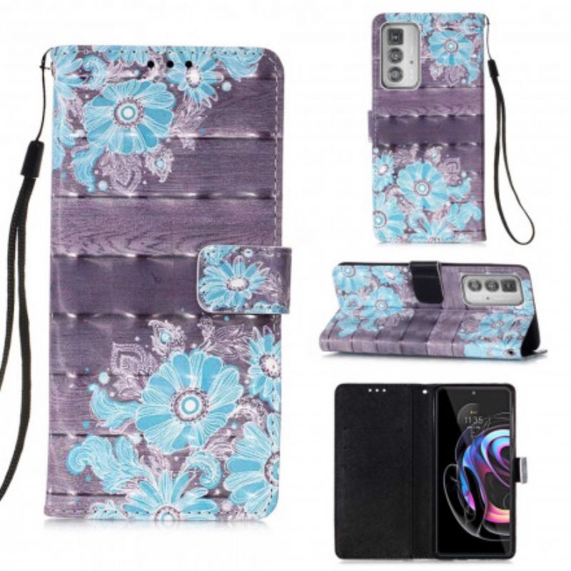 Leren Hoesje Motorola Edge 20 Pro Blauwe Bloemen