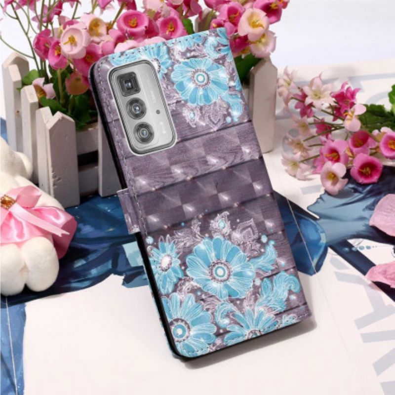 Leren Hoesje Motorola Edge 20 Pro Blauwe Bloemen