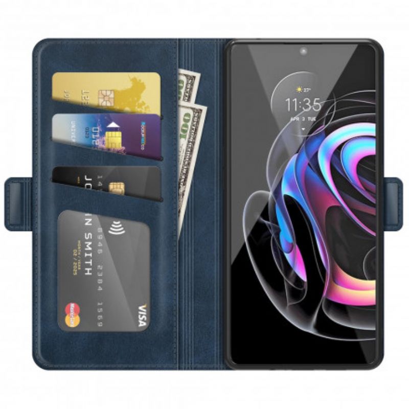 Leren Hoesje Motorola Edge 20 Pro Klassieke Dubbele Klep Bescherming Hoesje