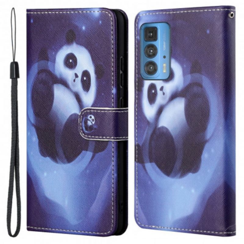 Leren Hoesje Motorola Edge 20 Pro Panda Space Strappy Bescherming Hoesje