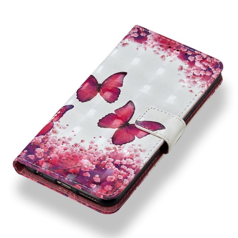 Leren Hoesje voor Honor 7C 3D Rode Vlinders