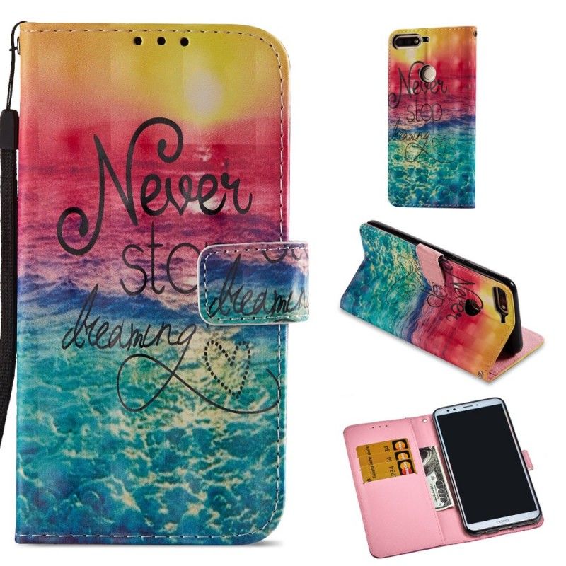 Leren Hoesje voor Honor 7C Stop Nooit Met Dromen 3D