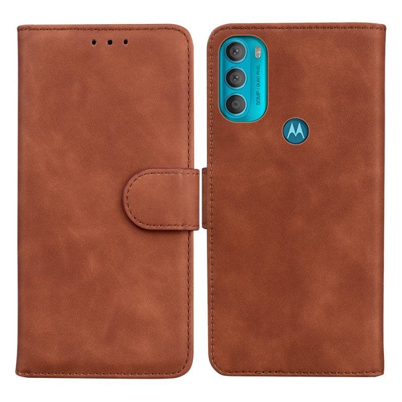 Flip Case voor Moto G71 5G Monochroom Leereffect