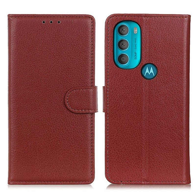 Folio-hoesje voor Moto G71 5G Traditioneel Lychee