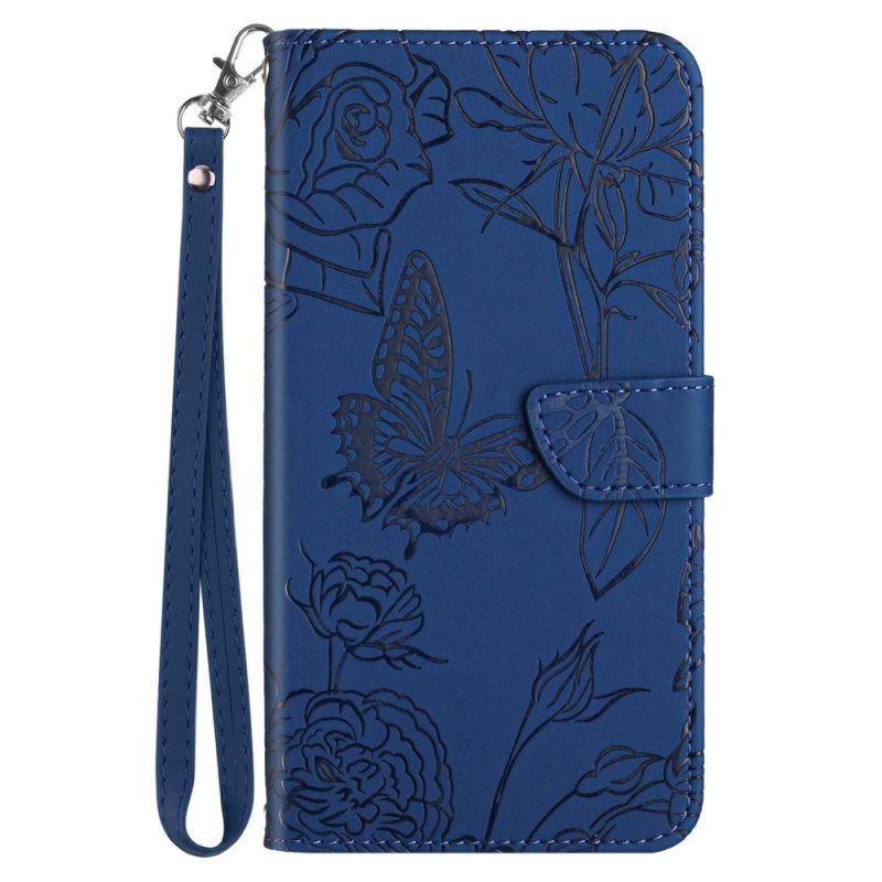 Leren Hoesje voor Sony Xperia 5 IV Vlinders Met Lanyard