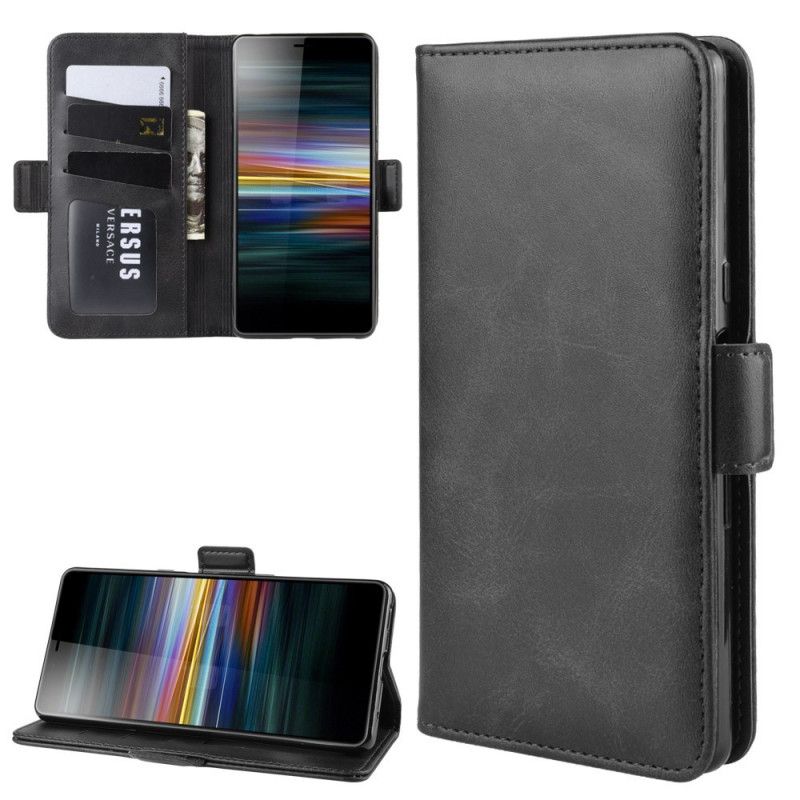 Flip Case Leren Sony Xperia L3 Rood Zwart Dubbele Klep