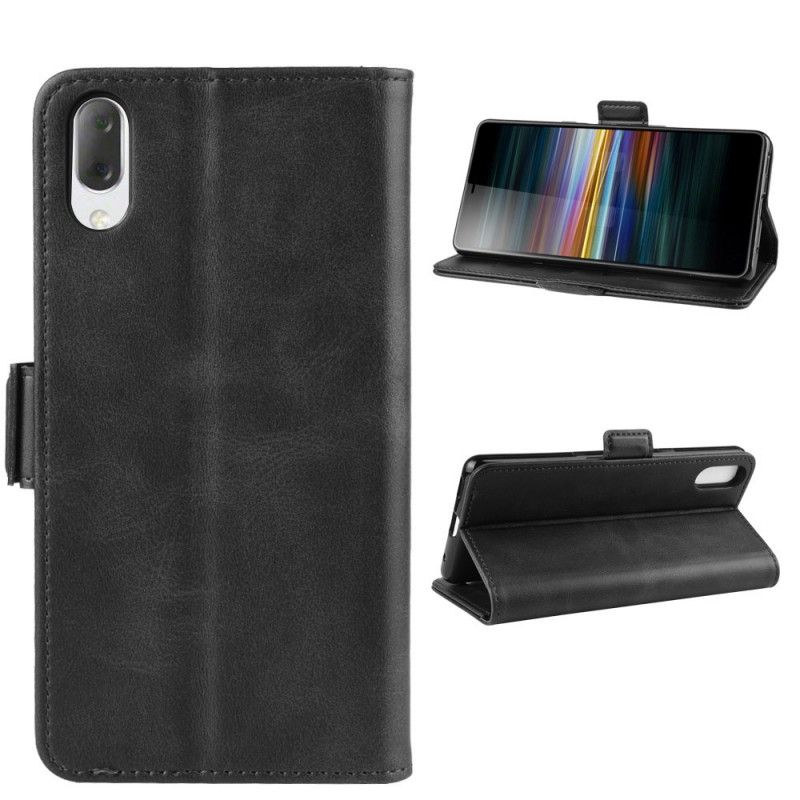 Flip Case Leren Sony Xperia L3 Rood Zwart Dubbele Klep