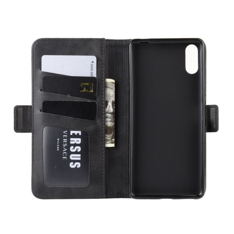 Flip Case Leren Sony Xperia L3 Rood Zwart Dubbele Klep