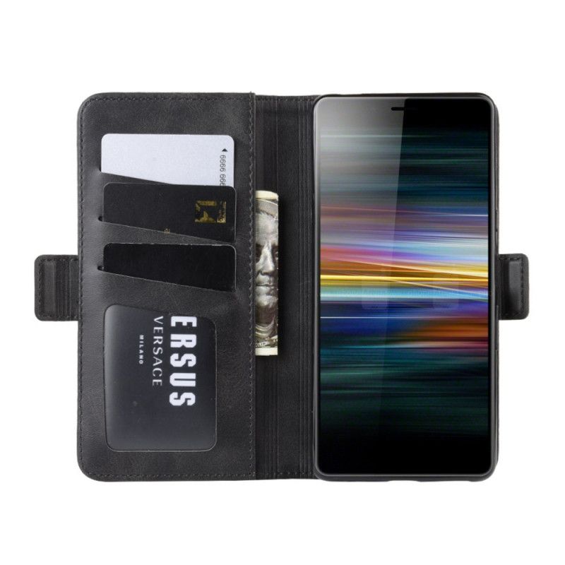 Flip Case Leren Sony Xperia L3 Rood Zwart Dubbele Klep
