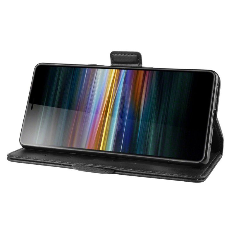 Flip Case Leren Sony Xperia L3 Rood Zwart Dubbele Klep