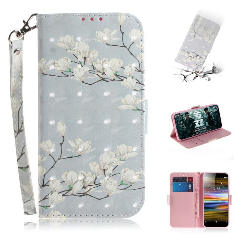 Leren Hoesje Sony Xperia L3 Telefoonhoesje Bloeiende Boom Met String