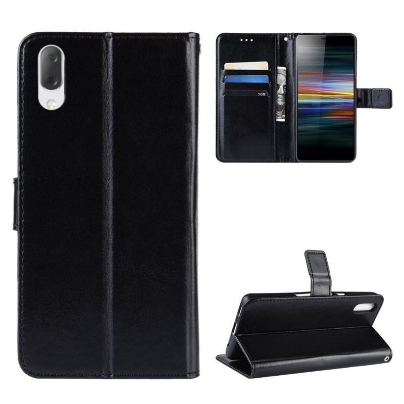 Leren Hoesje Sony Xperia L3 Zwart Utra Imitatieleer Met Riem