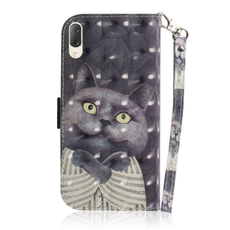 Leren Hoesje voor Sony Xperia L3 Grijze Kat Met String