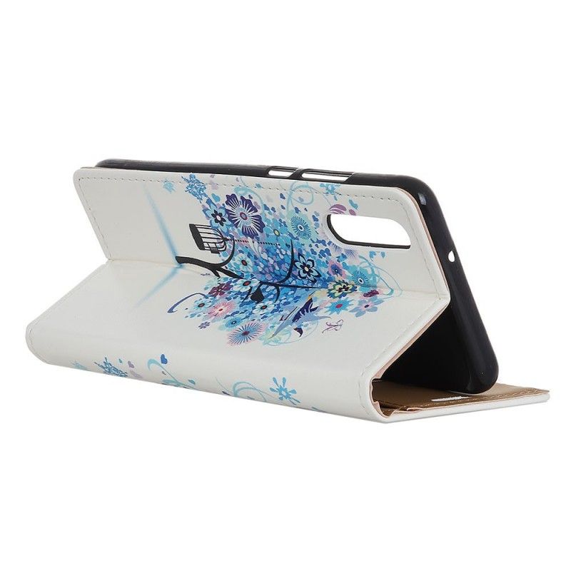 Leren Hoesje voor Sony Xperia L3 Lichtblauw Oranje Bloeiende Boom