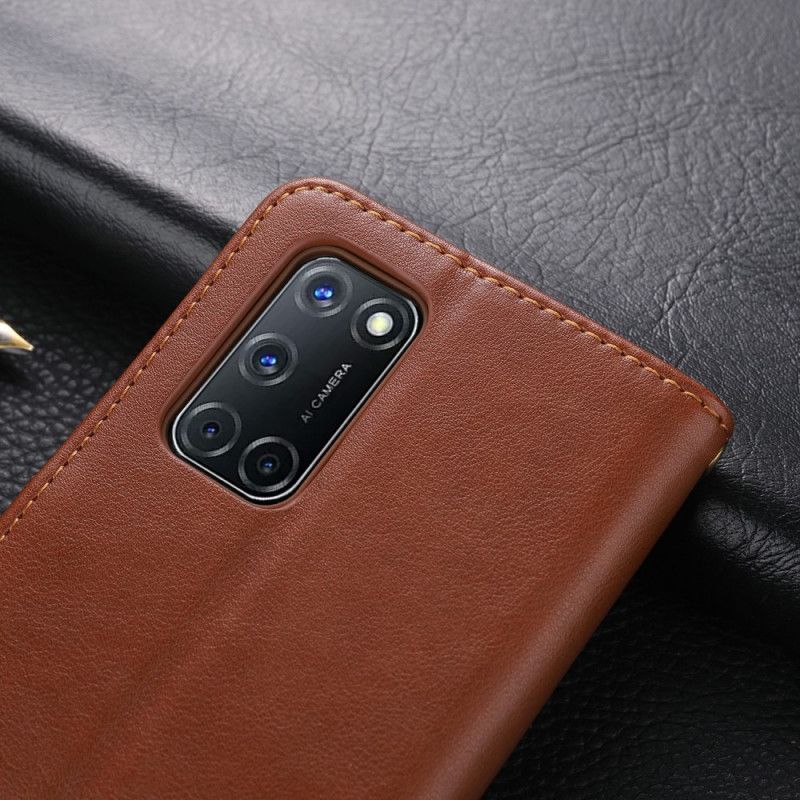 Flip Case Leren Oppo A72 Bruin Zwart Azns Kunstleer