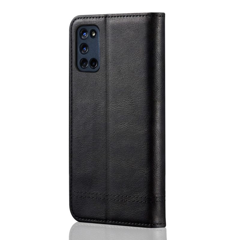 Folio-hoesje Oppo A72 Rood Zwart Gestikt Leereffect
