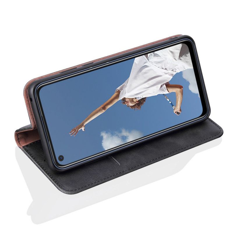 Folio-hoesje Oppo A72 Rood Zwart Gestikt Leereffect