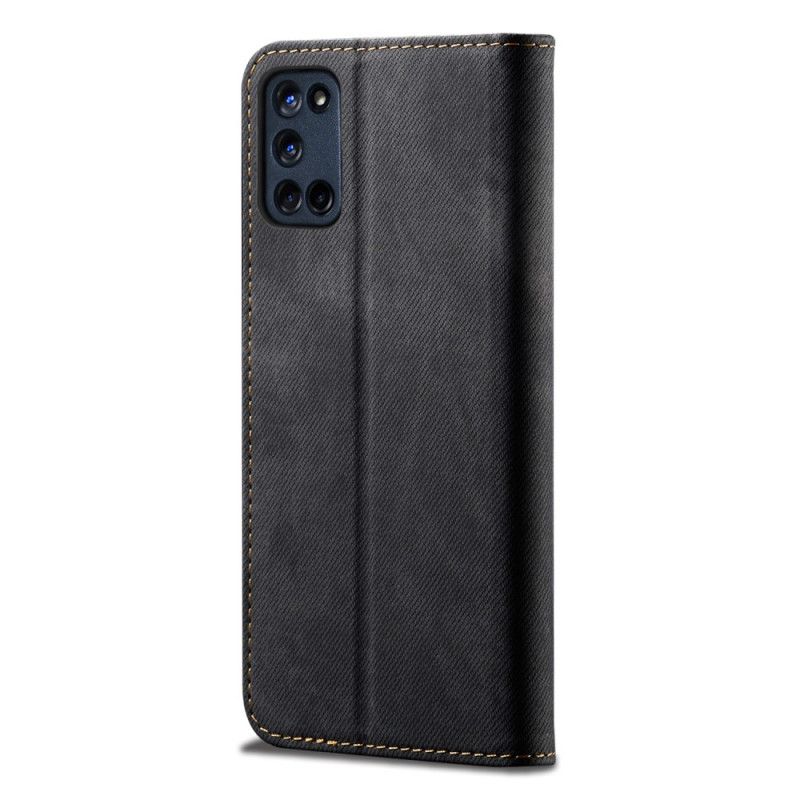Folio-hoesje voor Oppo A72 Donkerblauw Zwart Jeans Met Imitatieleerstructuur