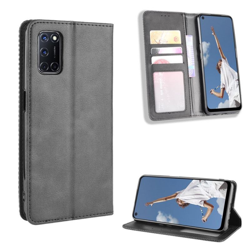 Folio-hoesje voor Oppo A72 Rood Zwart Gestileerd Vintage Leereffect