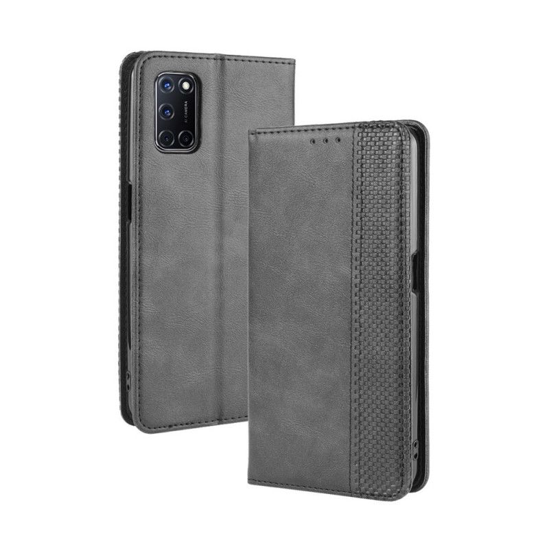 Folio-hoesje voor Oppo A72 Rood Zwart Gestileerd Vintage Leereffect
