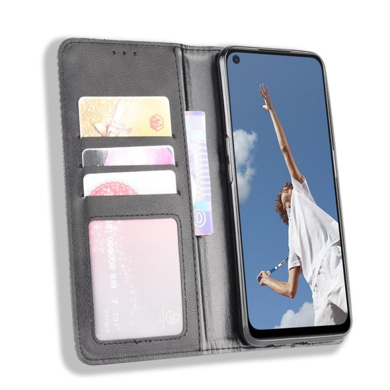 Folio-hoesje voor Oppo A72 Rood Zwart Gestileerd Vintage Leereffect