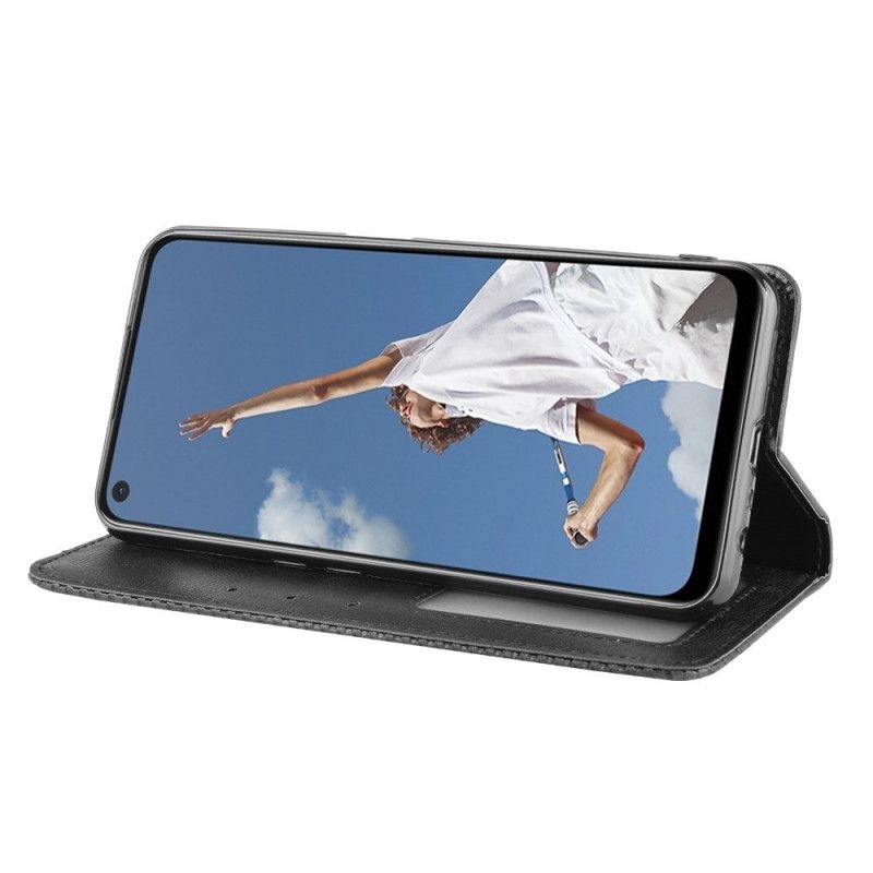 Folio-hoesje voor Oppo A72 Rood Zwart Gestileerd Vintage Leereffect