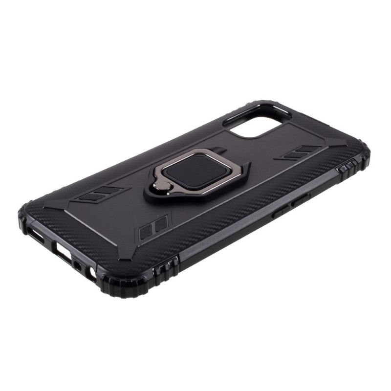 Hoesje Oppo A72 Rood Zwart Ring En Koolstofvezel
