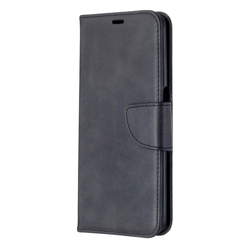 Leren Hoesje voor Oppo A72 Grijs Zwart Gladde Schuine Klep