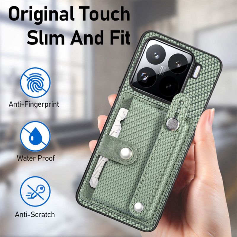 Case Hoesje Xiaomi 15 Telefoonhoesje Kaarthouder En Bandje Van Koolstofvezel