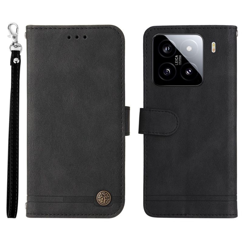 Flip Case Leren Xiaomi 15 Decoratieve Klinknagel En Bandje
