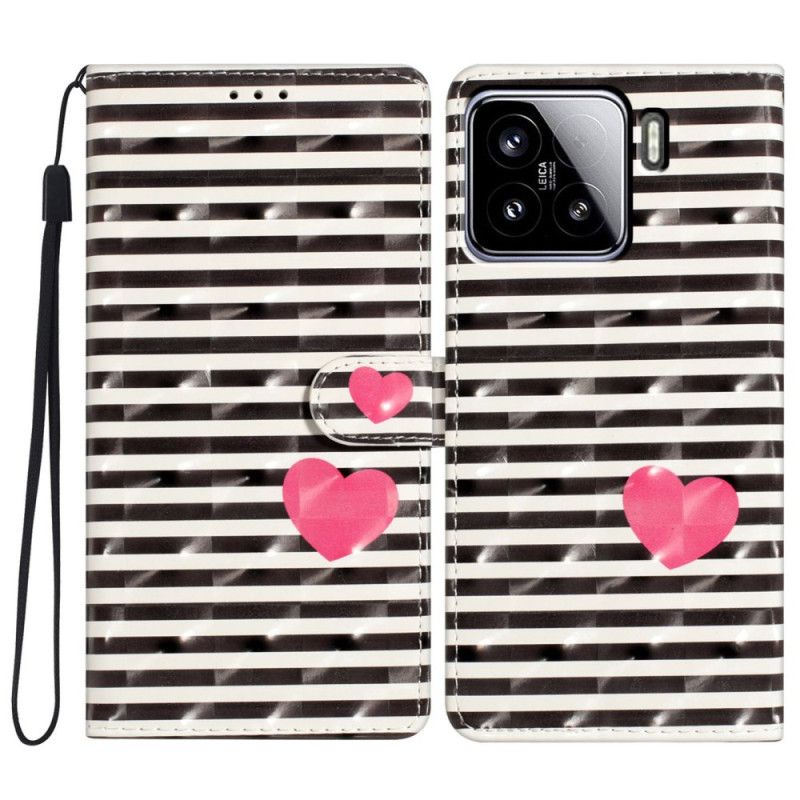 Folio-hoesje Xiaomi 15 Telefoonhoesje 3d Strepen En Harten