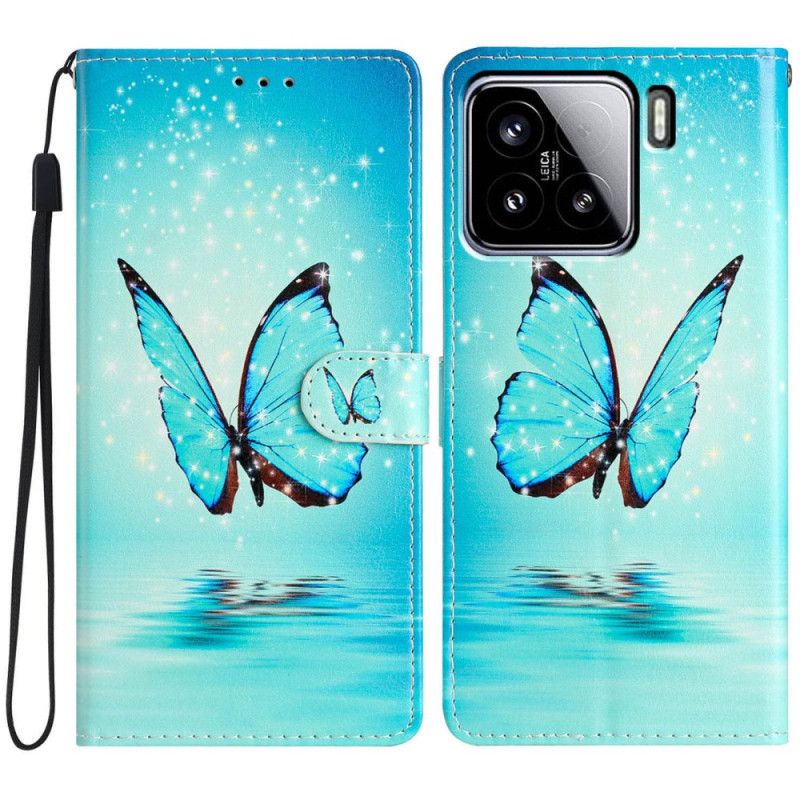 Folio-hoesje Xiaomi 15 Telefoonhoesje Blauwe Vlinder In Vlucht