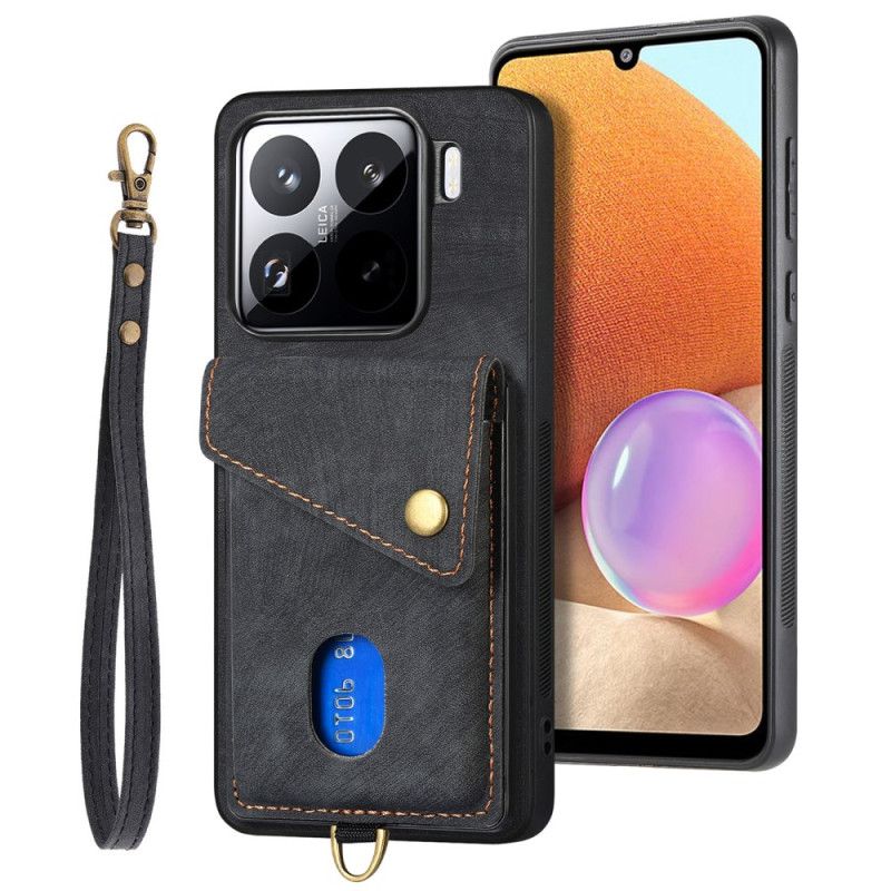 Hoesje Xiaomi 15 Kaarthouder En Bandje Met Suède-effect Bescherming Hoesje