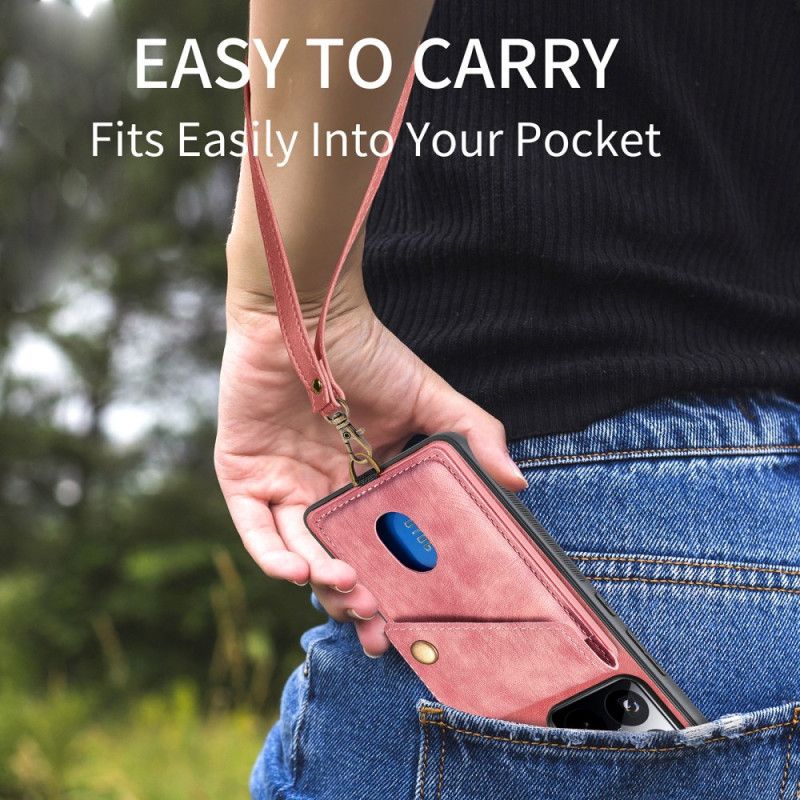 Hoesje Xiaomi 15 Kaarthouder En Bandje Met Suède-effect Bescherming Hoesje