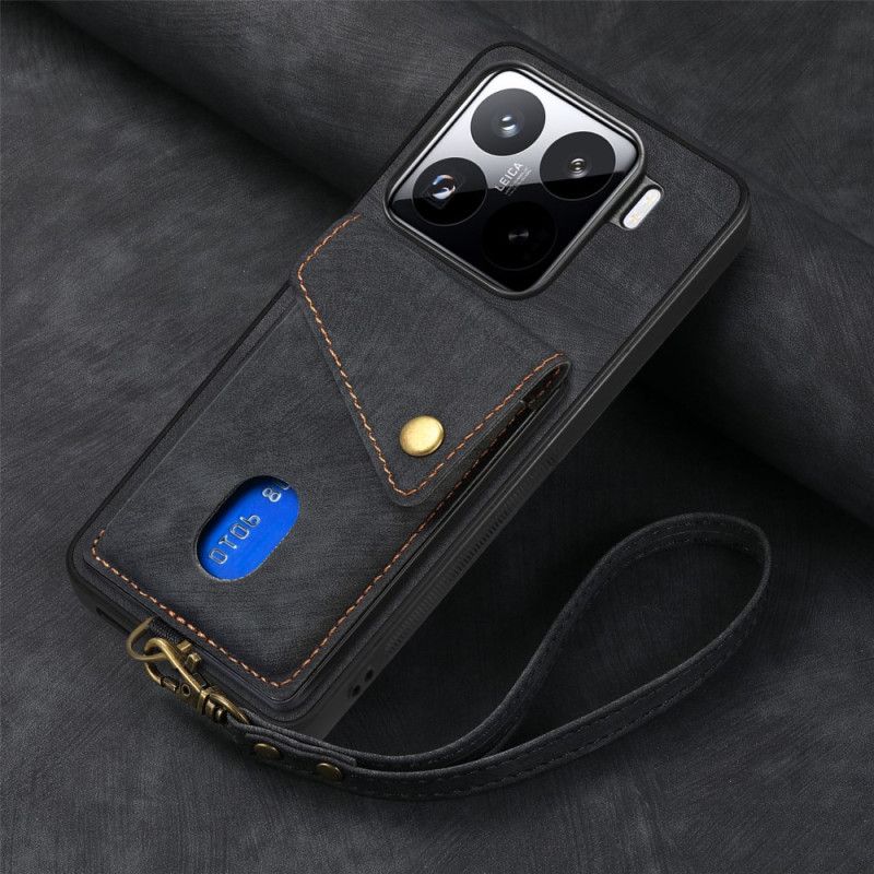 Hoesje Xiaomi 15 Kaarthouder En Bandje Met Suède-effect Bescherming Hoesje