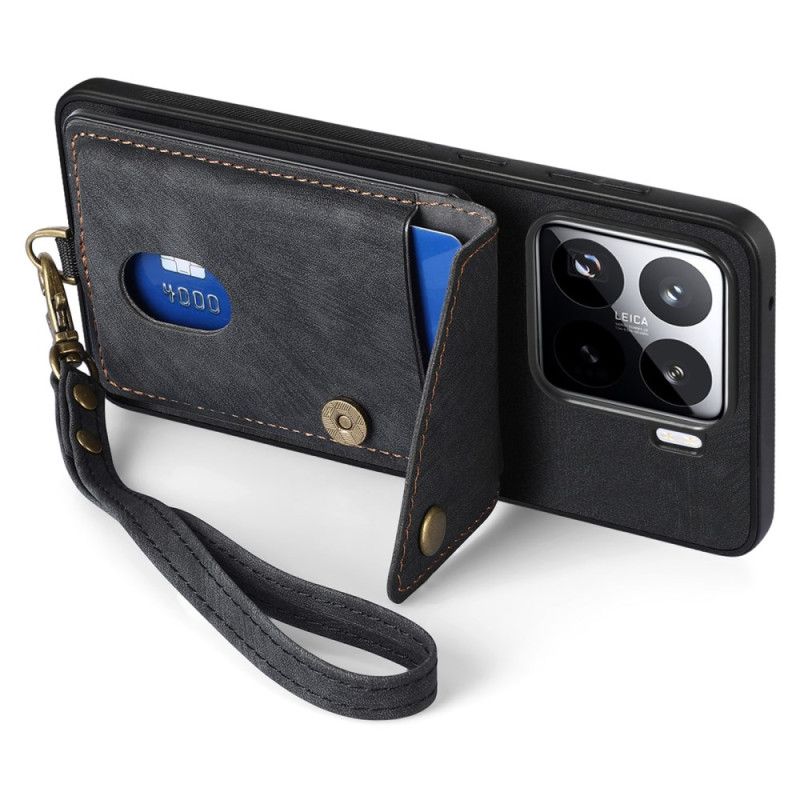 Hoesje Xiaomi 15 Kaarthouder En Bandje Met Suède-effect Bescherming Hoesje